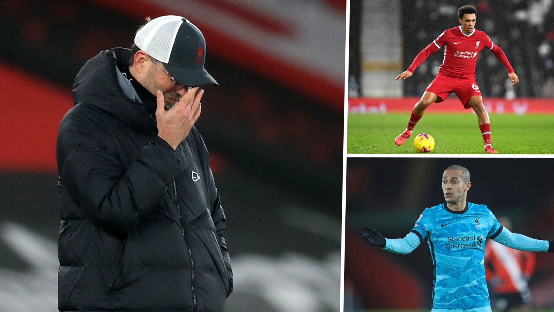Jurgen Klopp Trent Alexander-Arnold and Thiago Alcantara