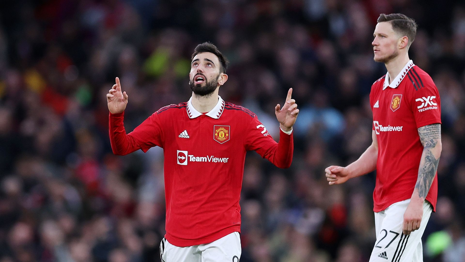 Bruno Fernandes celebrates Manchester United Fulham FA Cup 2022-23