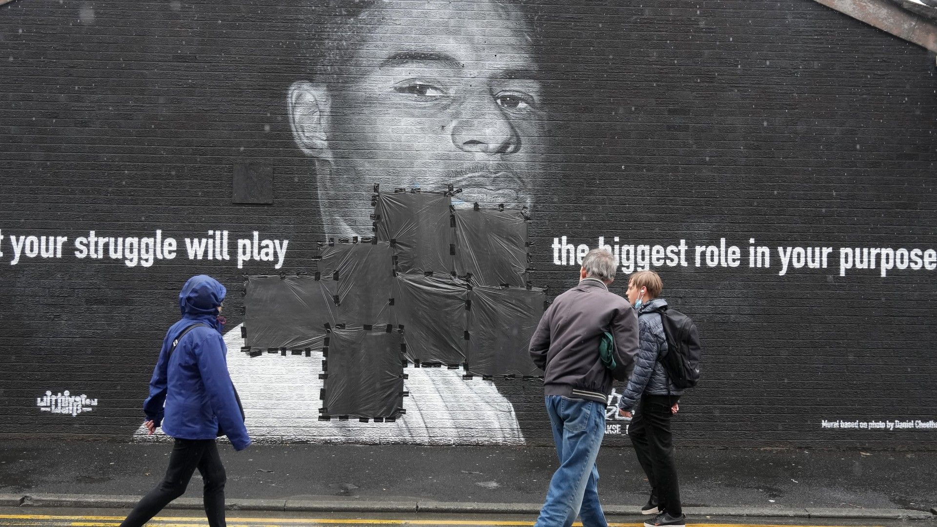 Mural of Marcus Rashford defaced in Manchester
