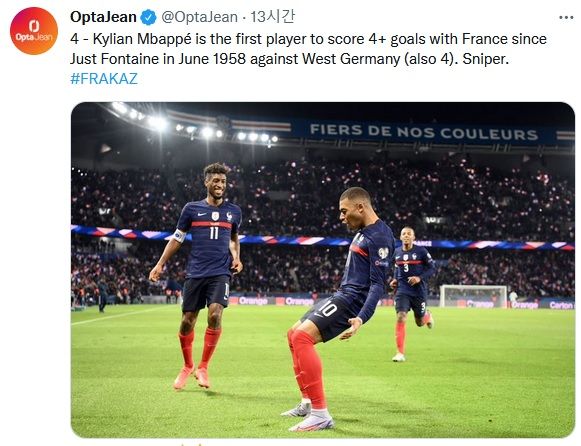 킬리앙 음바페, 쥐스트 퐁텐 이후 63년 만에 4골