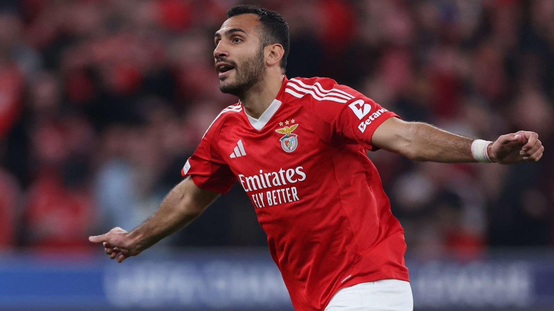 Benfica's Greek forward #14 Vangelis Pavlidis celebrates