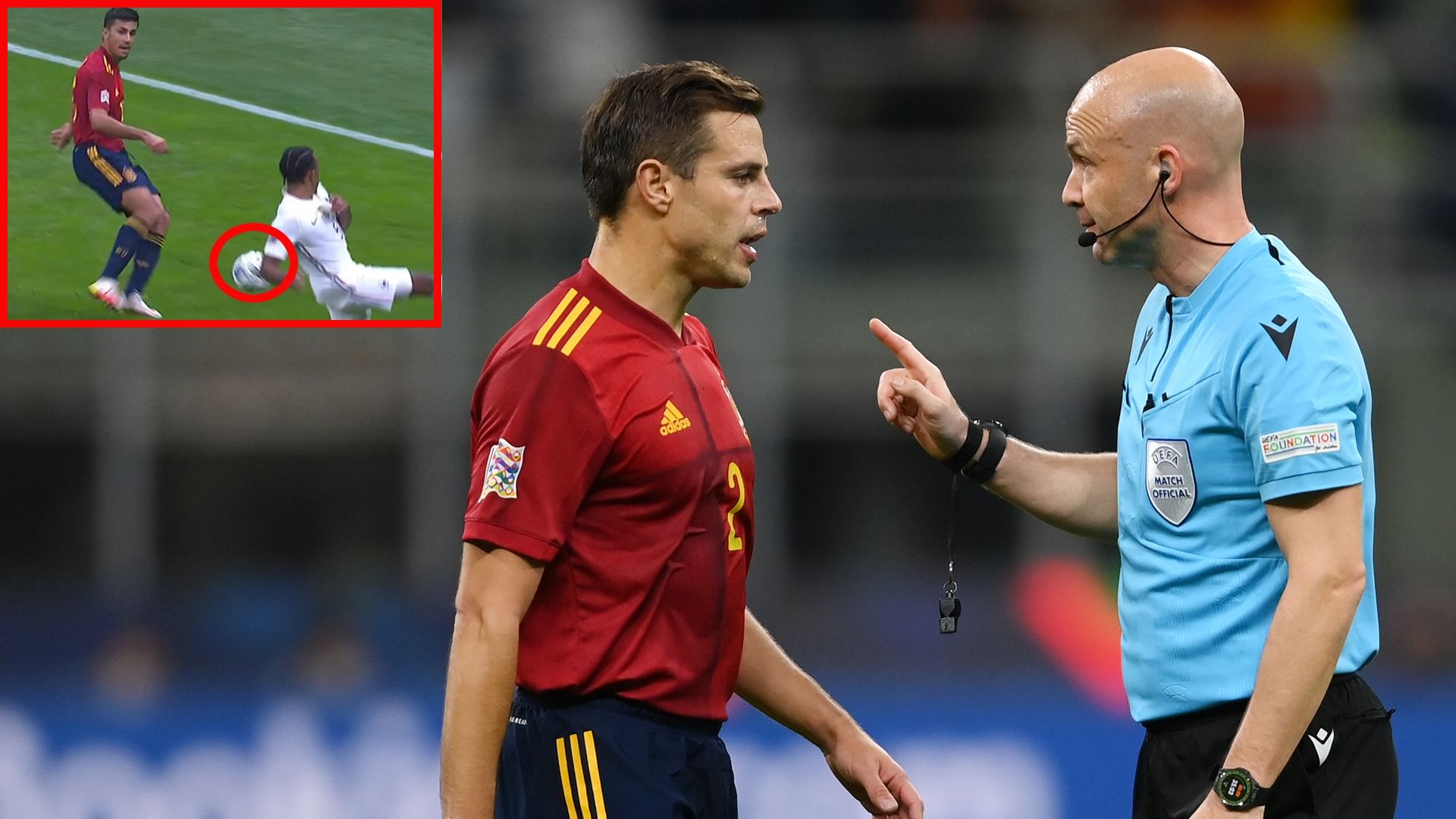 Azpilicueta reclama penalti de Koundé en el España vs. Francia