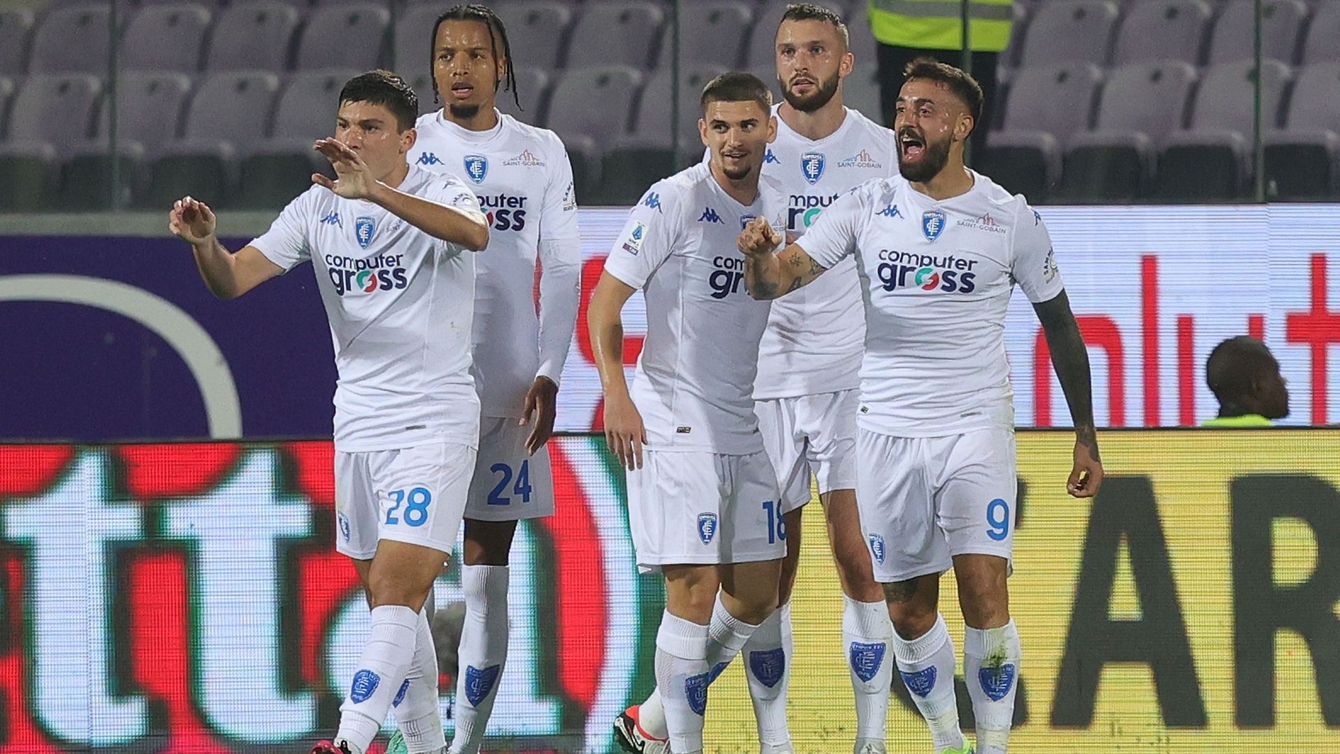 Empoli celebrates goal against Fiorentina