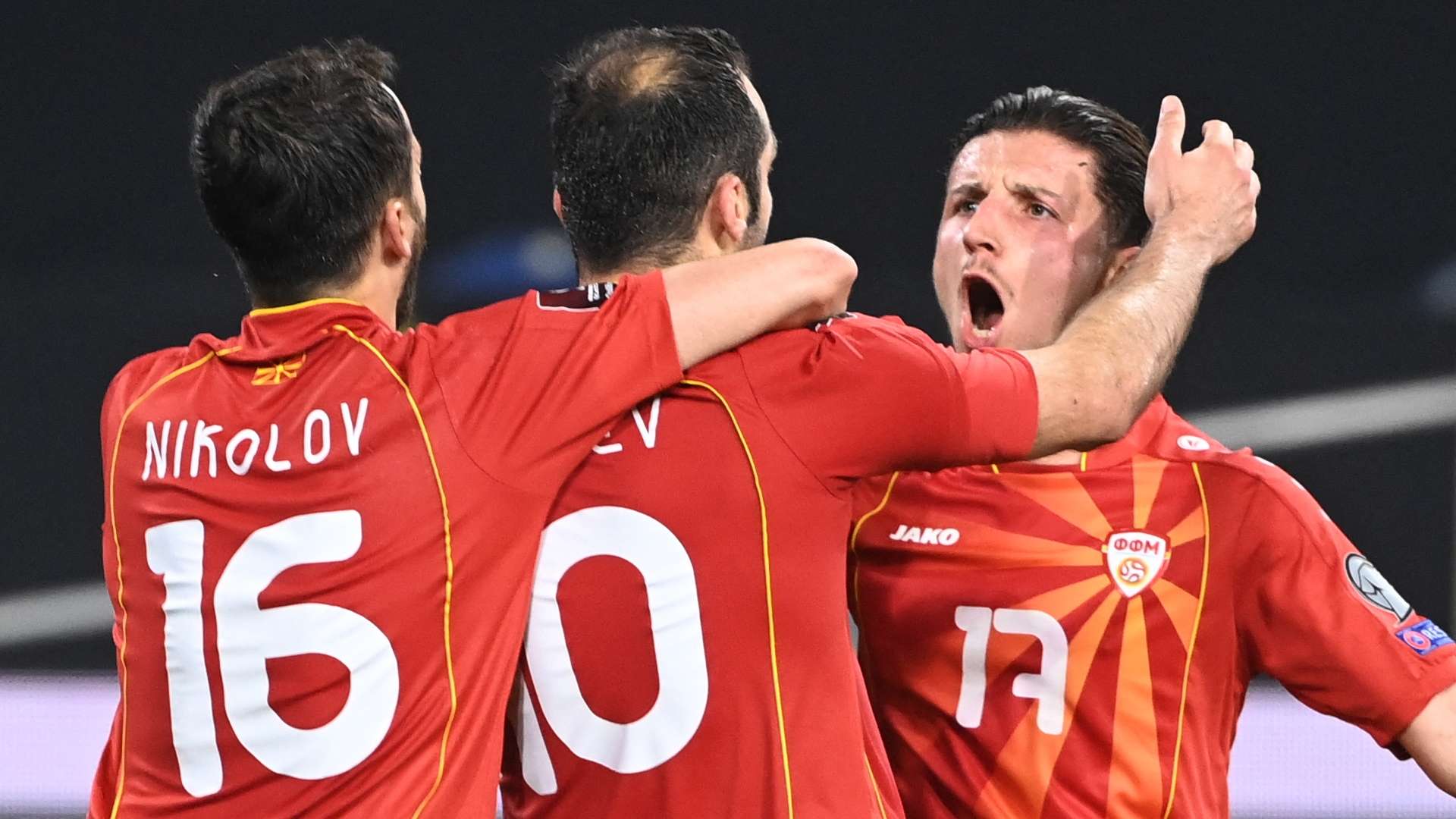 North Macedonia celebrate Goran Pandev goal vs Germany 2021