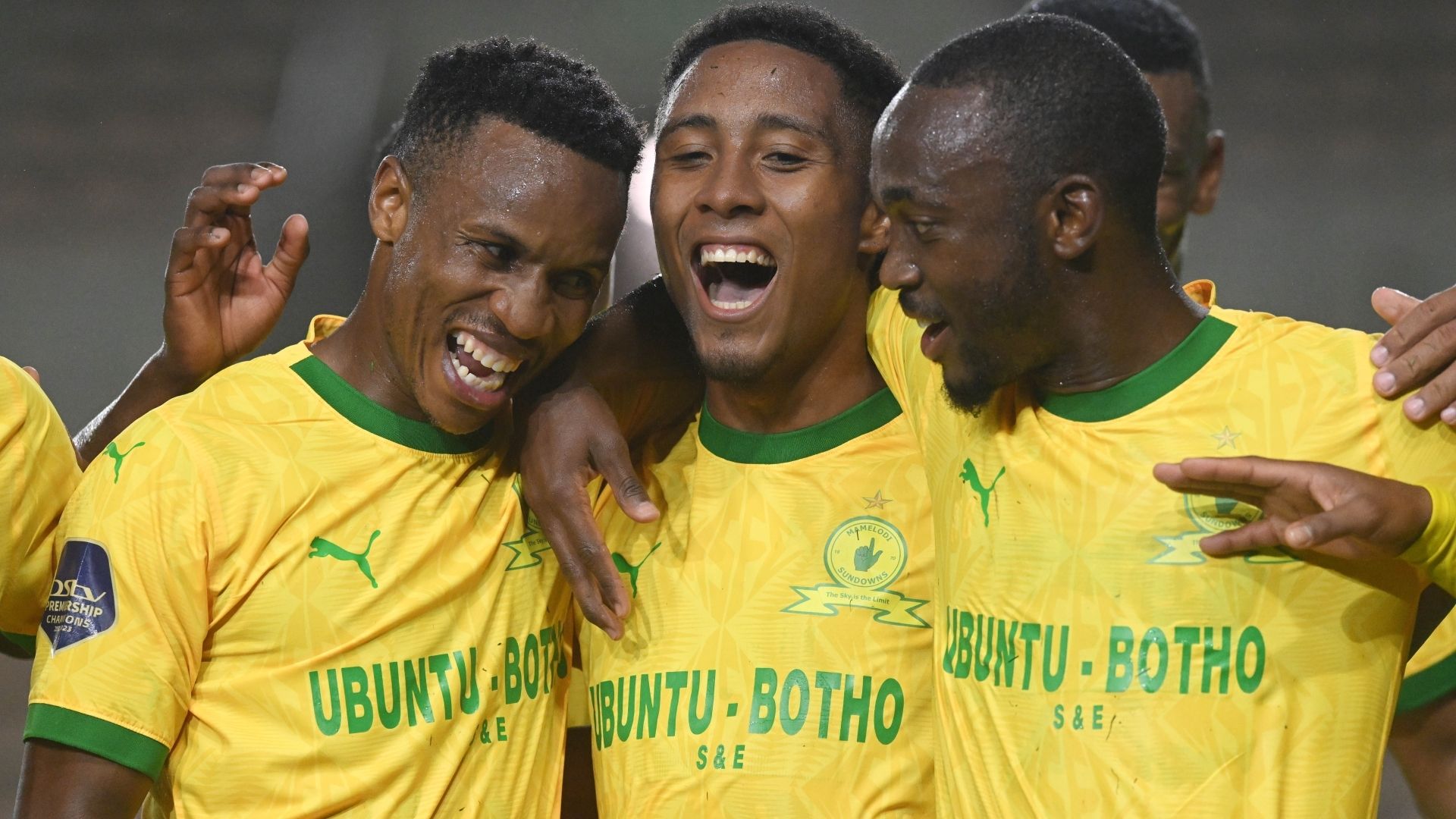 Themba Zwane, Lucas Ribeiro and Peter Shalulile of Mamelodi Sundowns