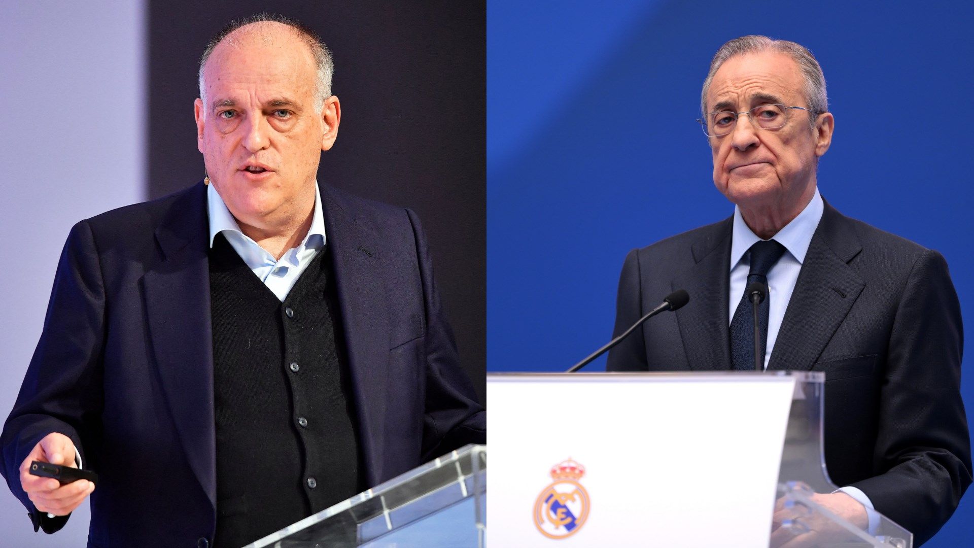 El presidente de La Liga, Javier Tebas, acusa a Florentino Pérez de intentar 'despedirlo' en el último cruce de palabras con el máximo directivo del Real Madrid | Goal.com Espana