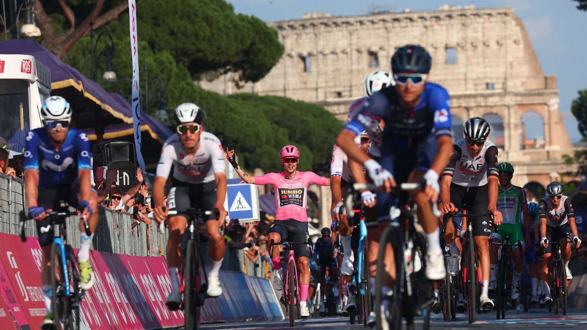 Primoz Roglic celebrates Giro d'Italia 2023 win