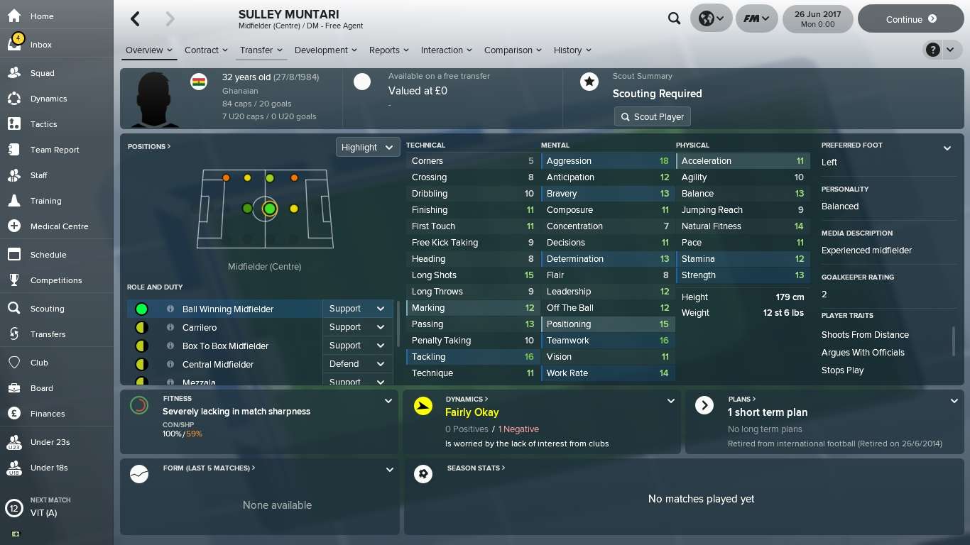 Football Manager 2018 Sulley Muntari