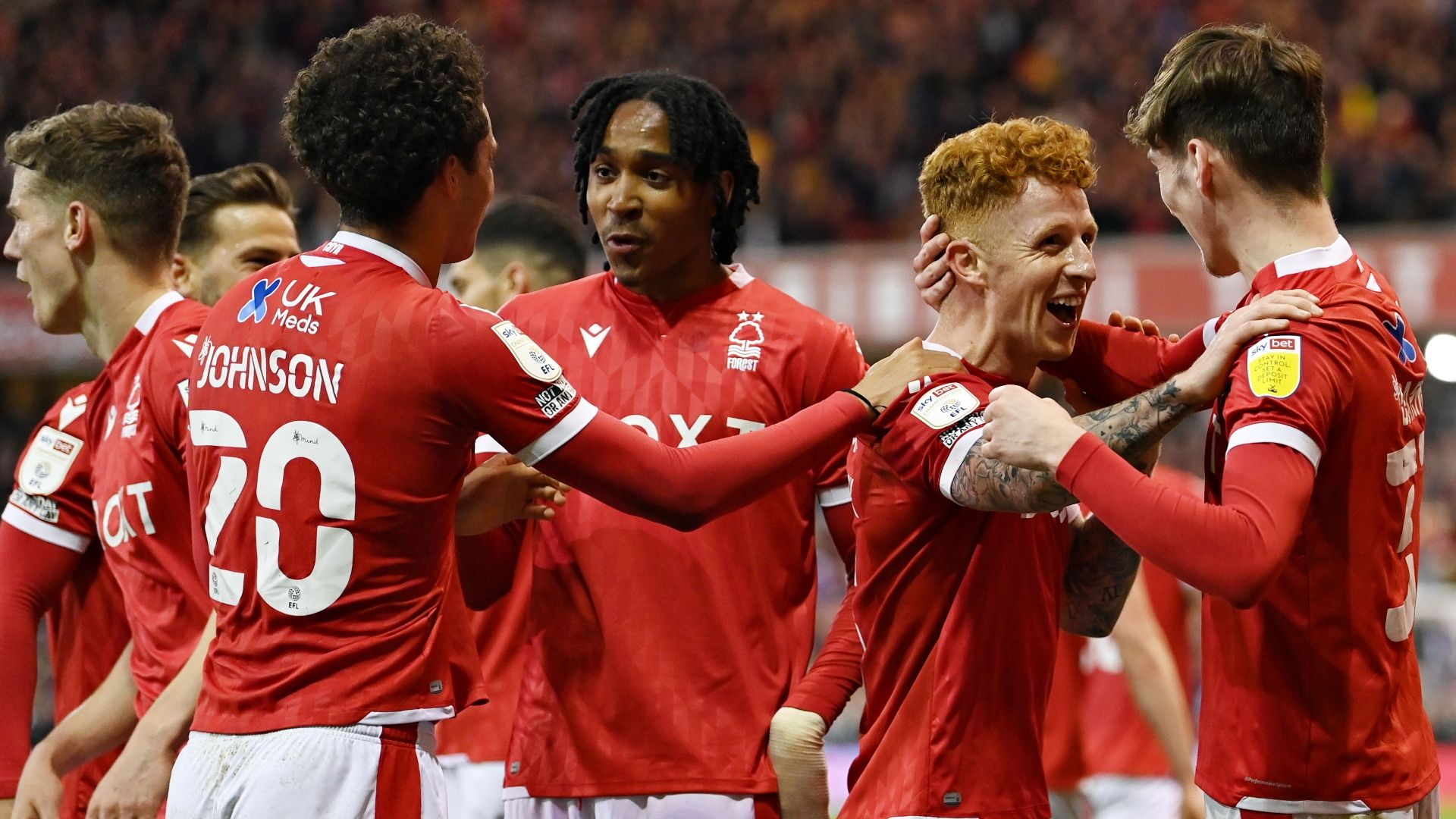 Nottingham Forest celebrate Jack Colback goal 2021-22