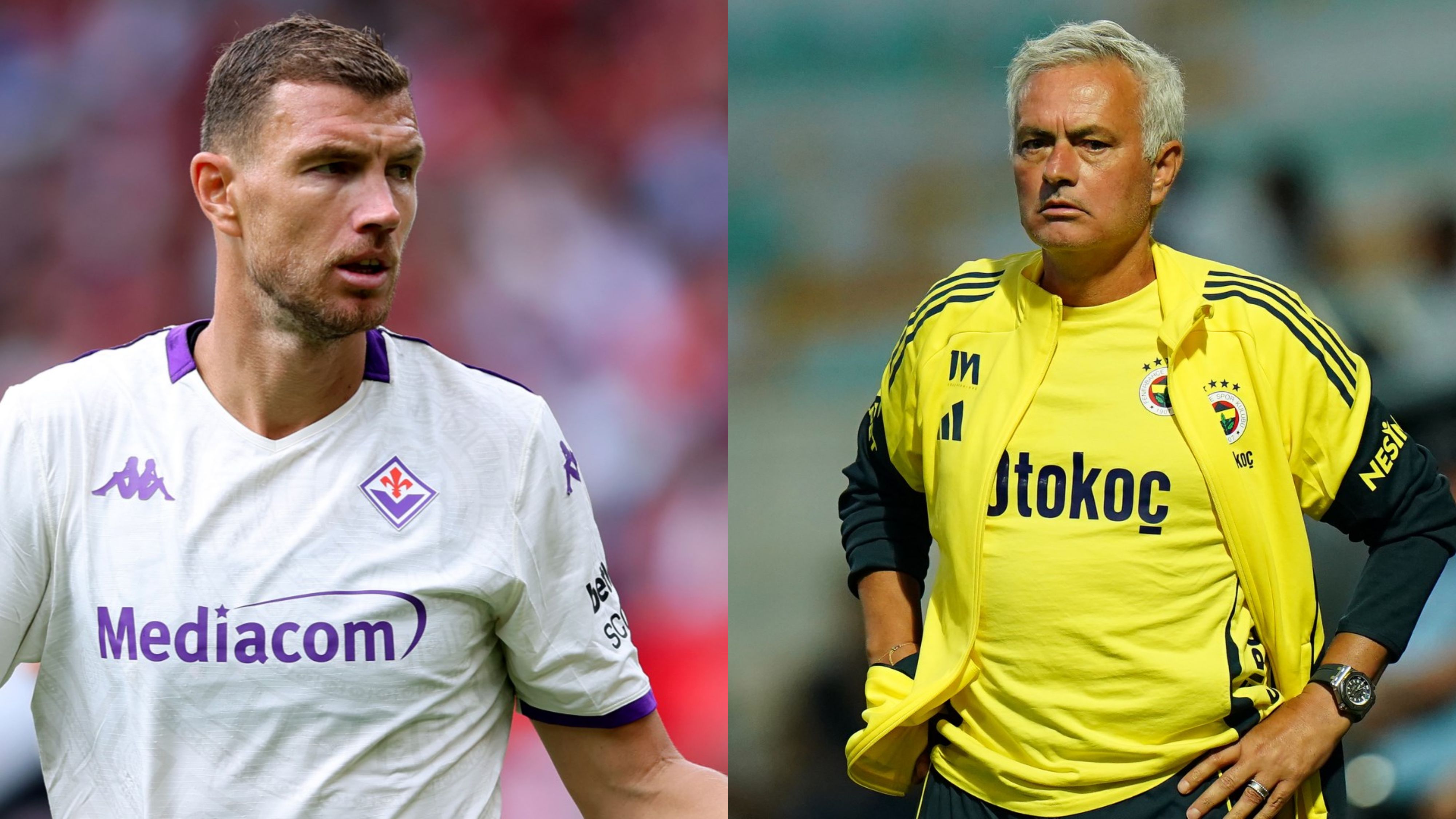 Edin Dzeko and Jose Mourinho