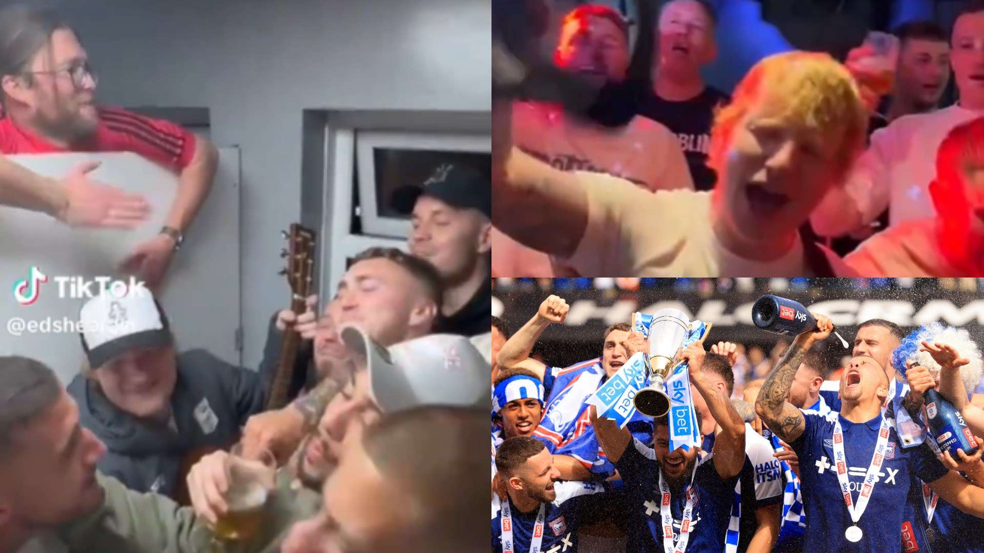 Ed Sheeran celebrates Ipswich Town's Premier League promotion