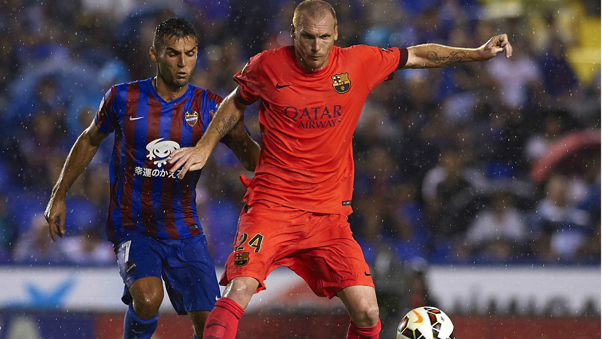 David Barral Jeremy Mathieu Levante Barcelona Liga BBVA 21092014