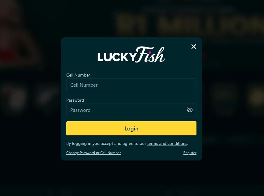  Lucky Fish Login Form on Desktop