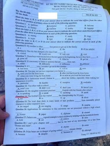 Đề thi THPTQG 2020