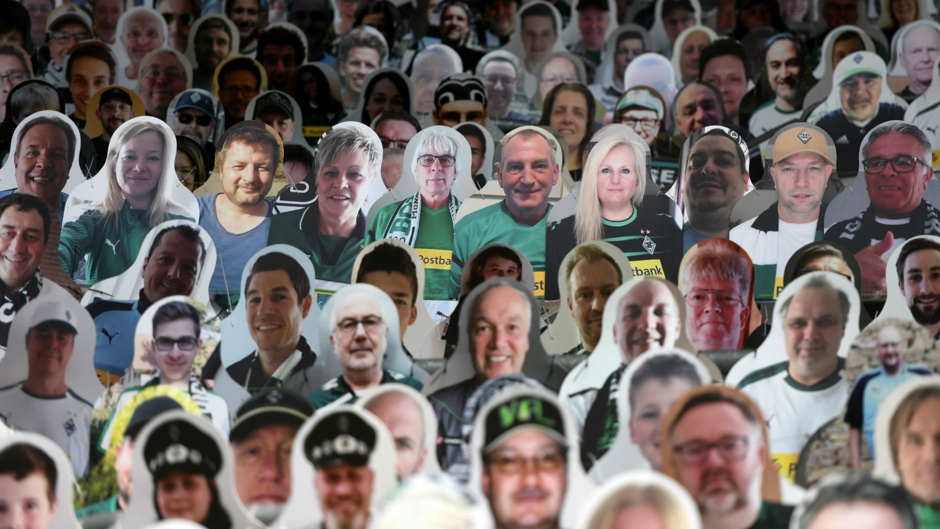 Cardboard cutout fans at Monchengladbach - cropped