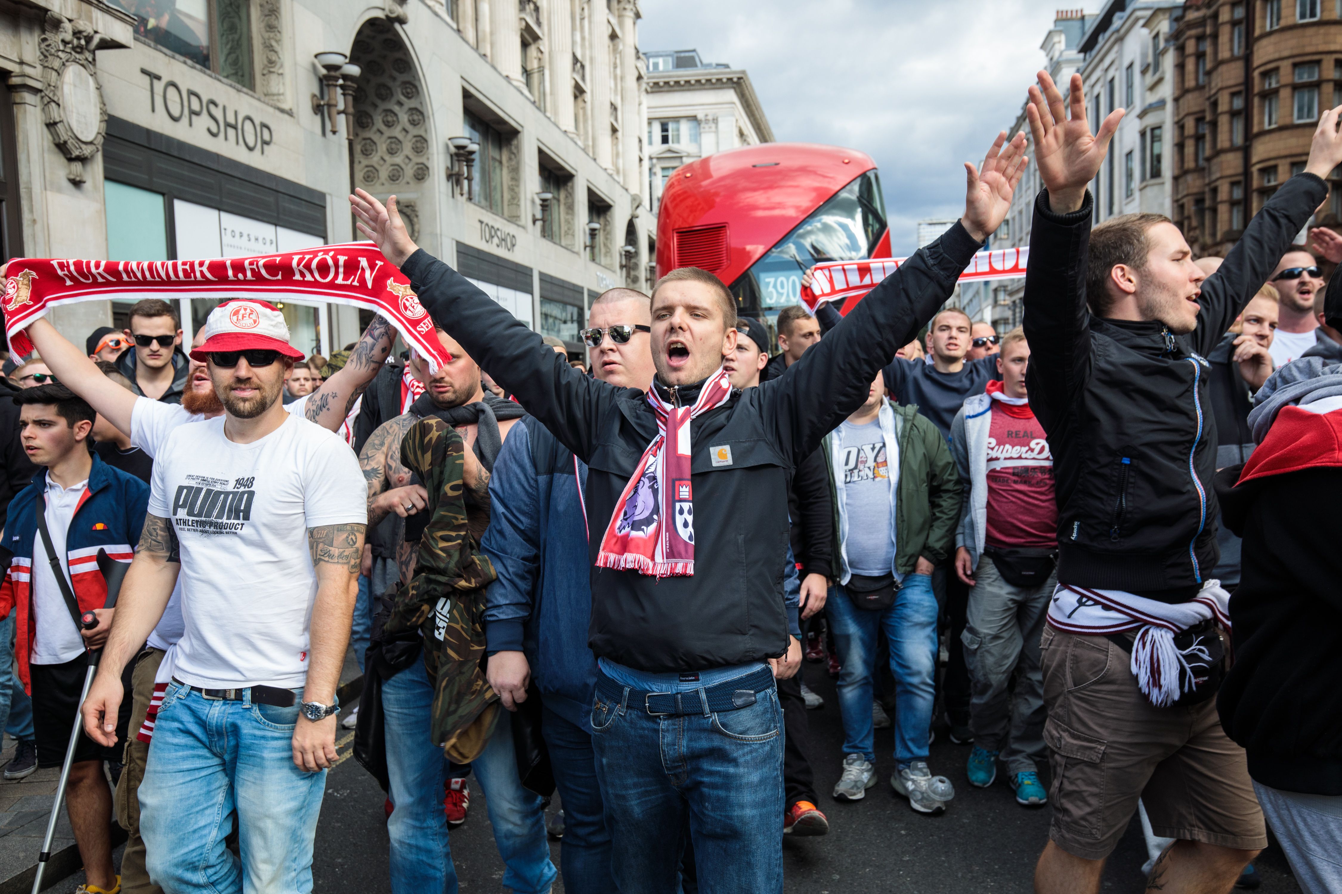Cologne Football Supporters Parade Through London Ahead Of Their Europa League Game With Arsenal 14/09/2017