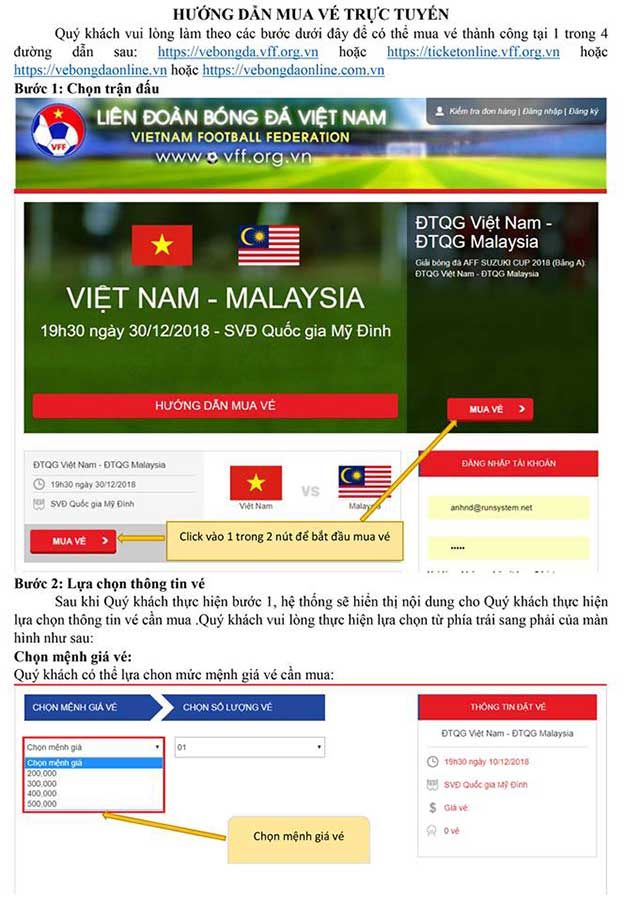 Hướng dẫn mua vé trận Việt Nam - Malaysia