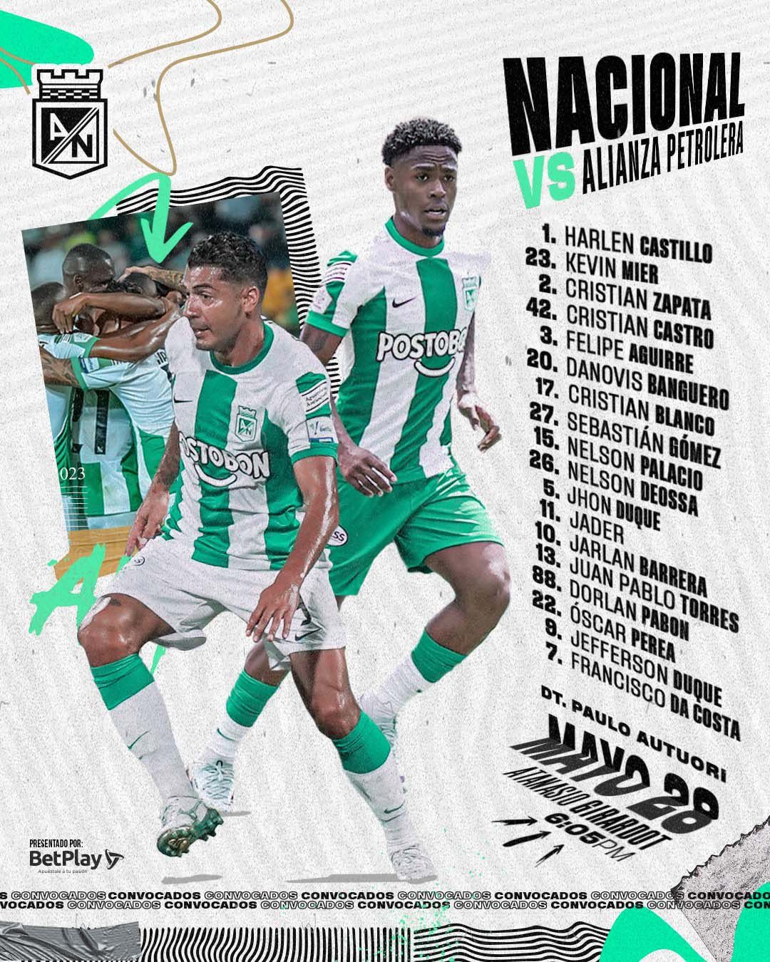 Convocados Atlético Nacional Fecha 22 Liga BetPlay 2023