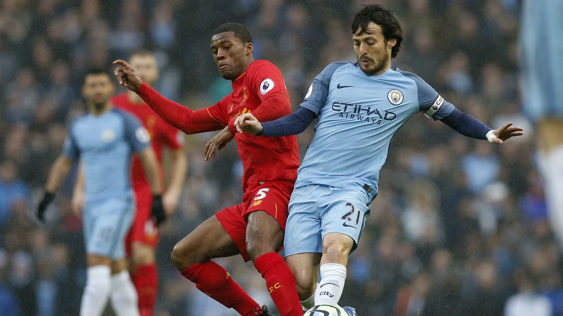 Georginio Wijnaldum, David Silva, Manchester City - Liverpool, Premier League, 03192017