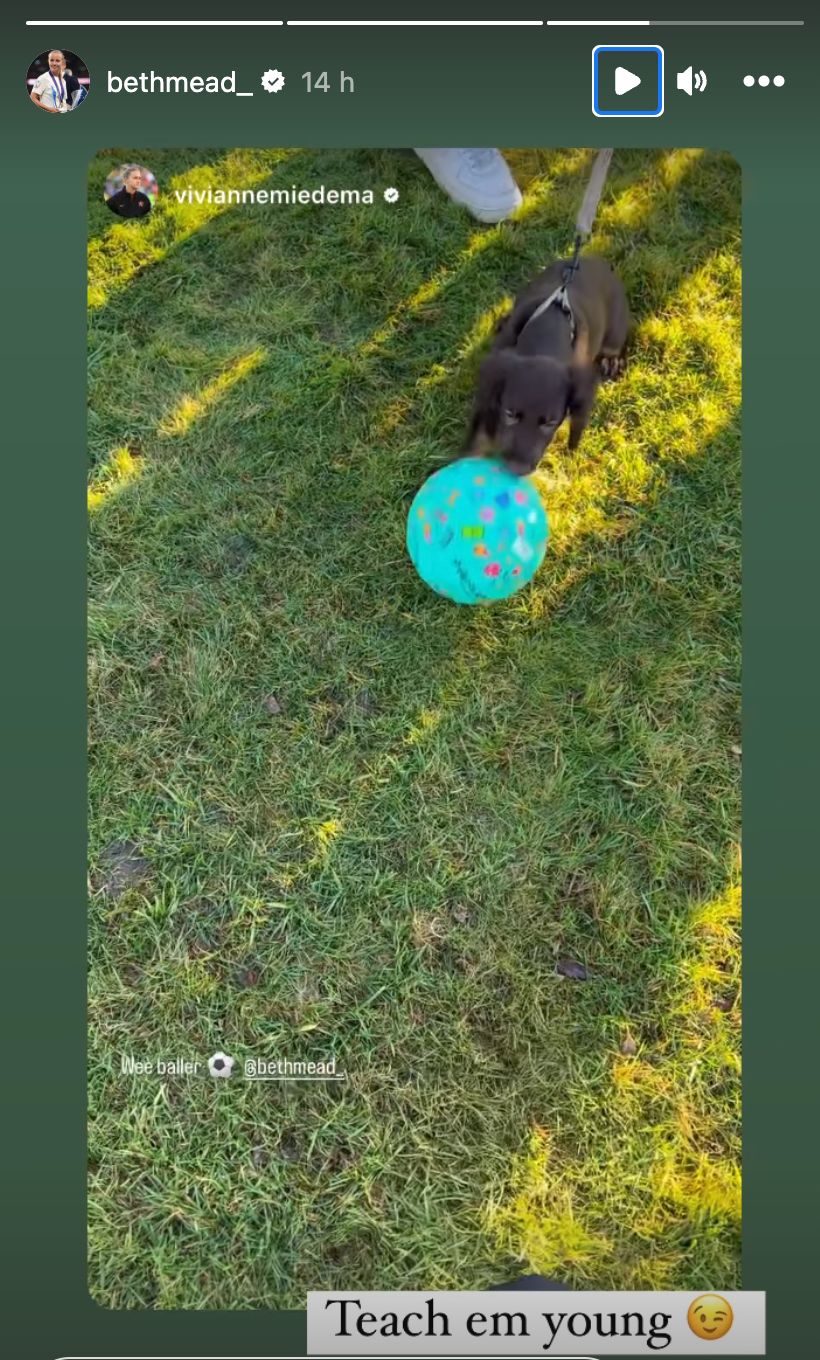 Beth Mead and Vivianne Miedema introduced their dog to football.