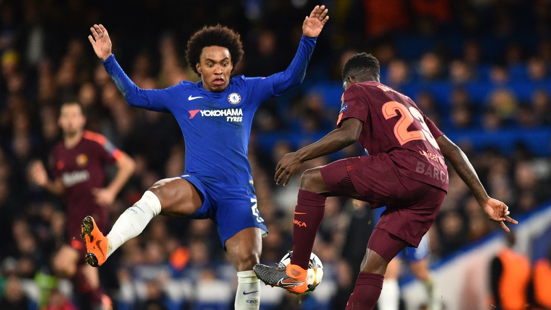 Willian, Samuel Umtiti, Chelsea vs Barcelona