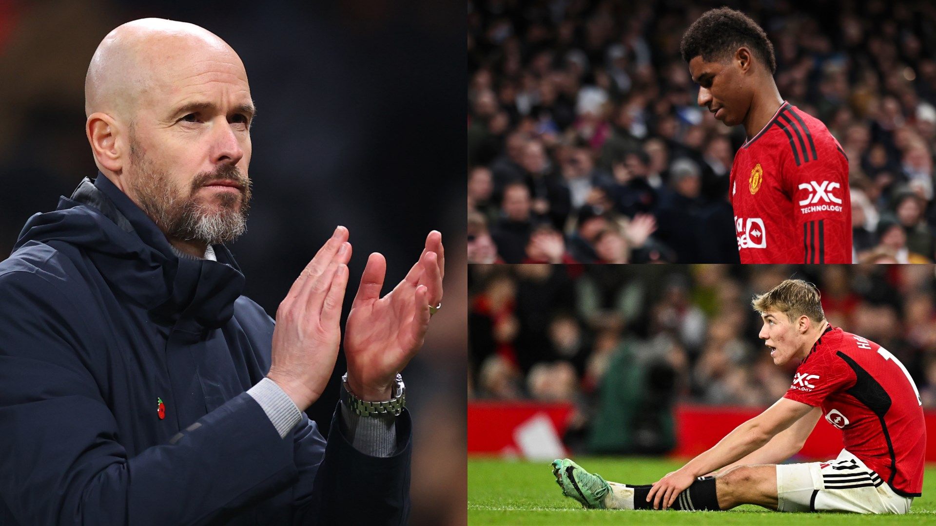 Erik ten Hag Marcus Rashford Rasmus Holjlund Man Utd