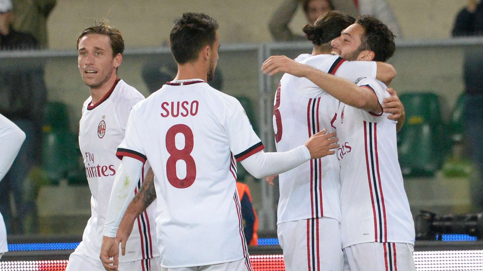 Milan celebrating Chievo Milan Serie A