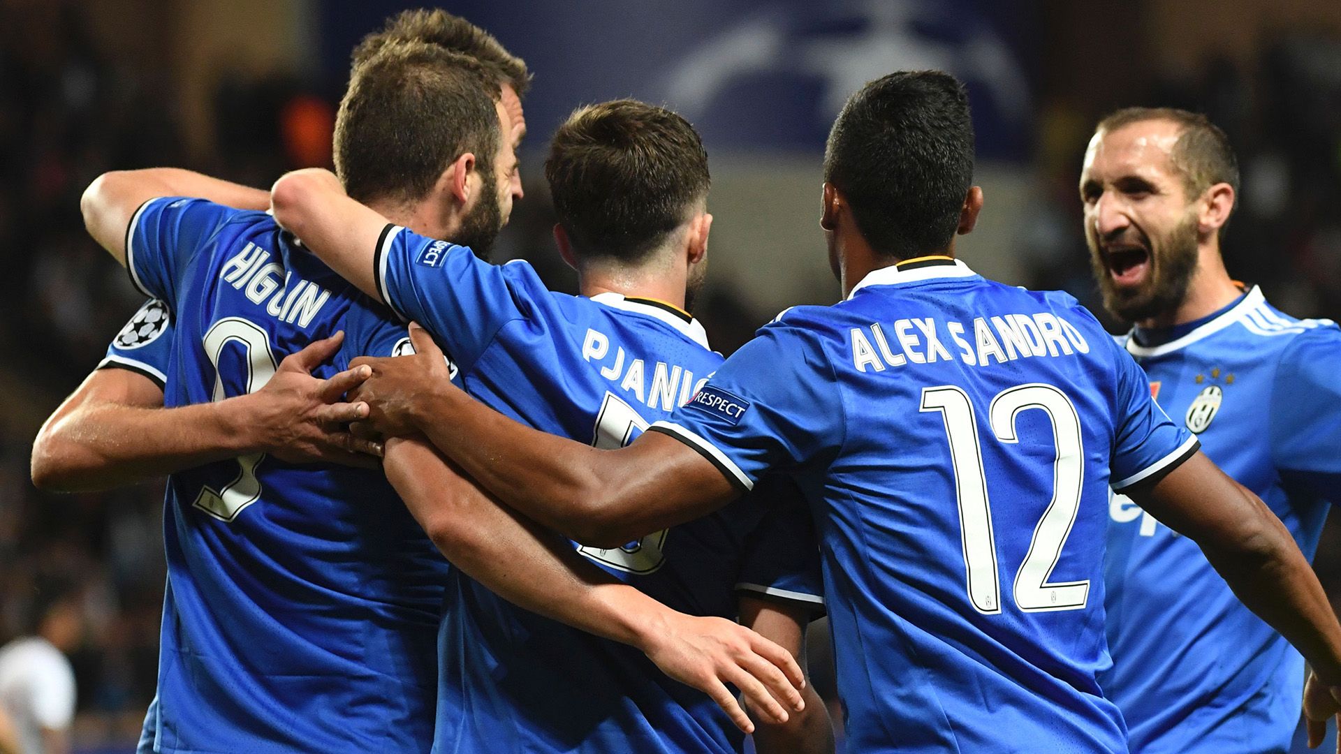 Juventus celebrating vs Monaco Champions League