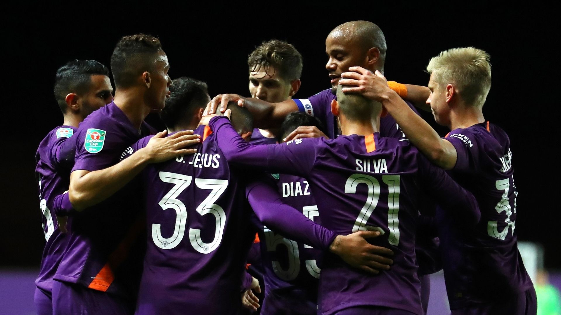 Man City celebrate Gabriel Jesus goal vs Oxford United