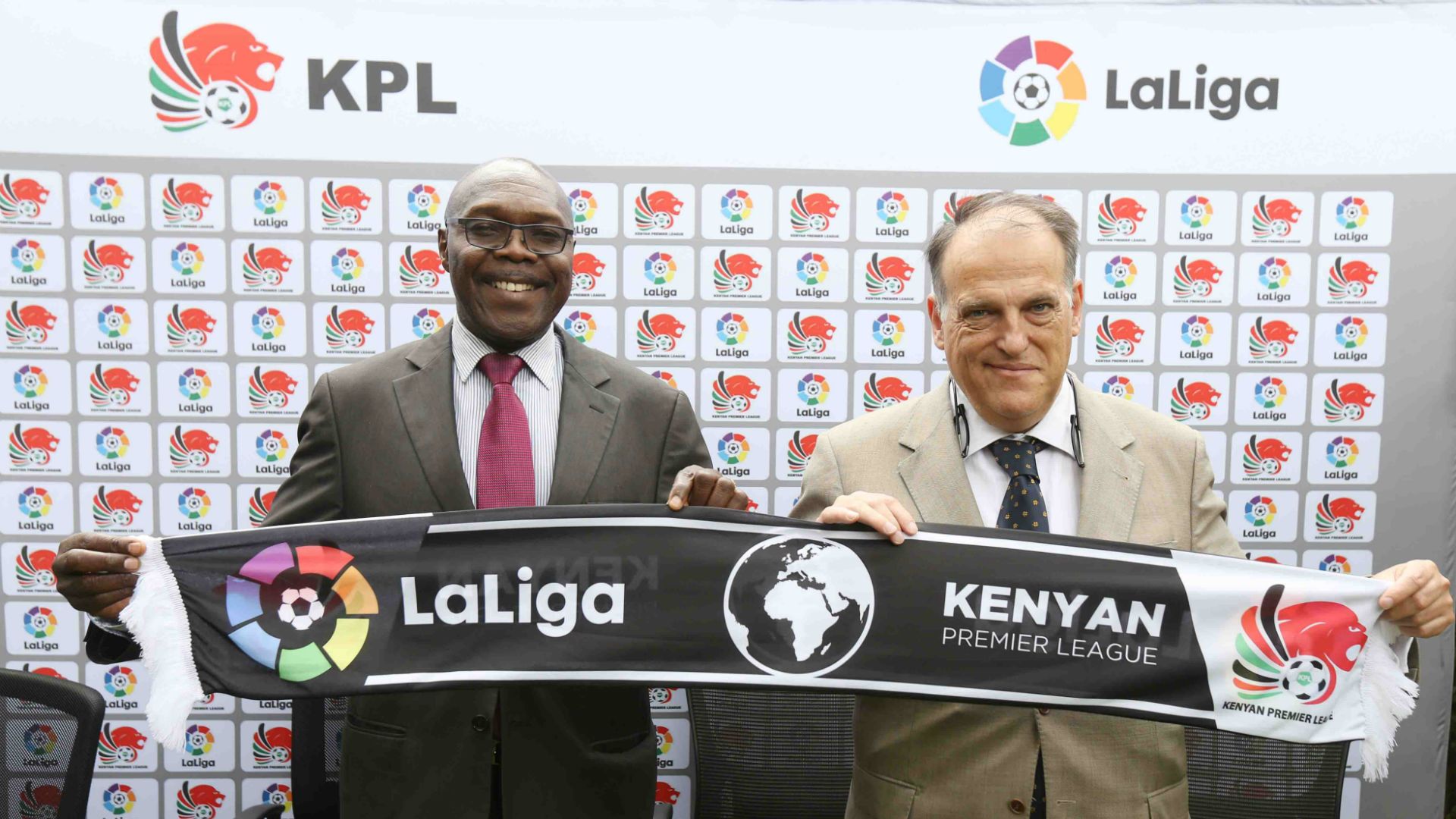 KPL Chairman Ambrose Rachier and LaLiga President Javier Tebas at the KPL offices