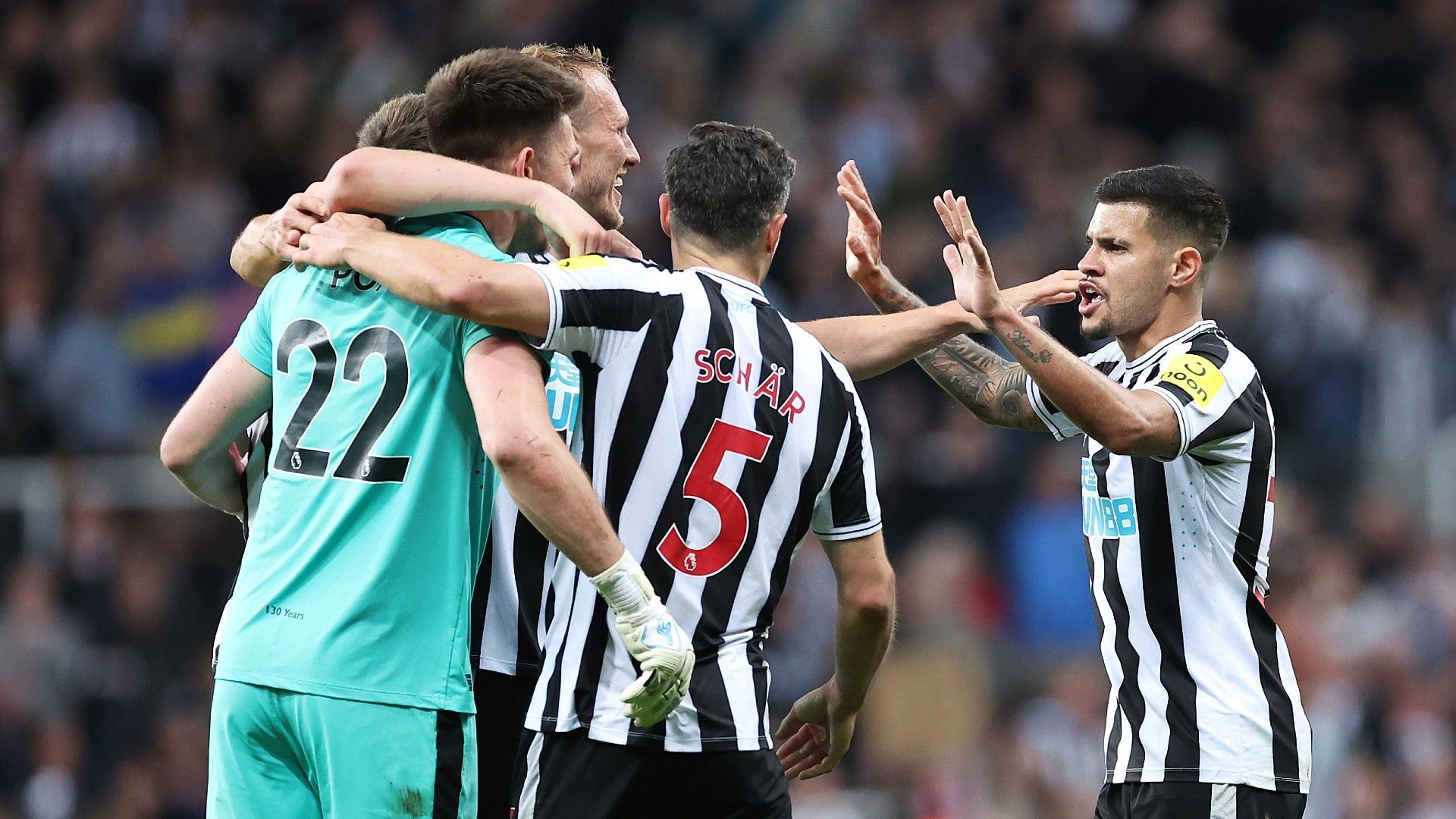 Newcastle players celebrate 2022-23
