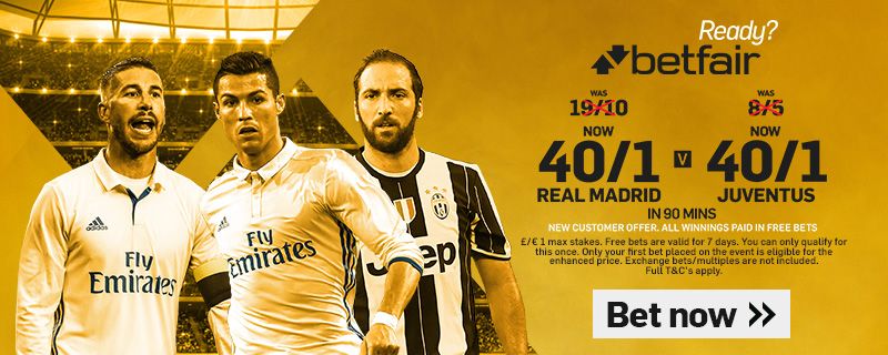 GFX Juventus Real Madrid 40/1 enhanced betting