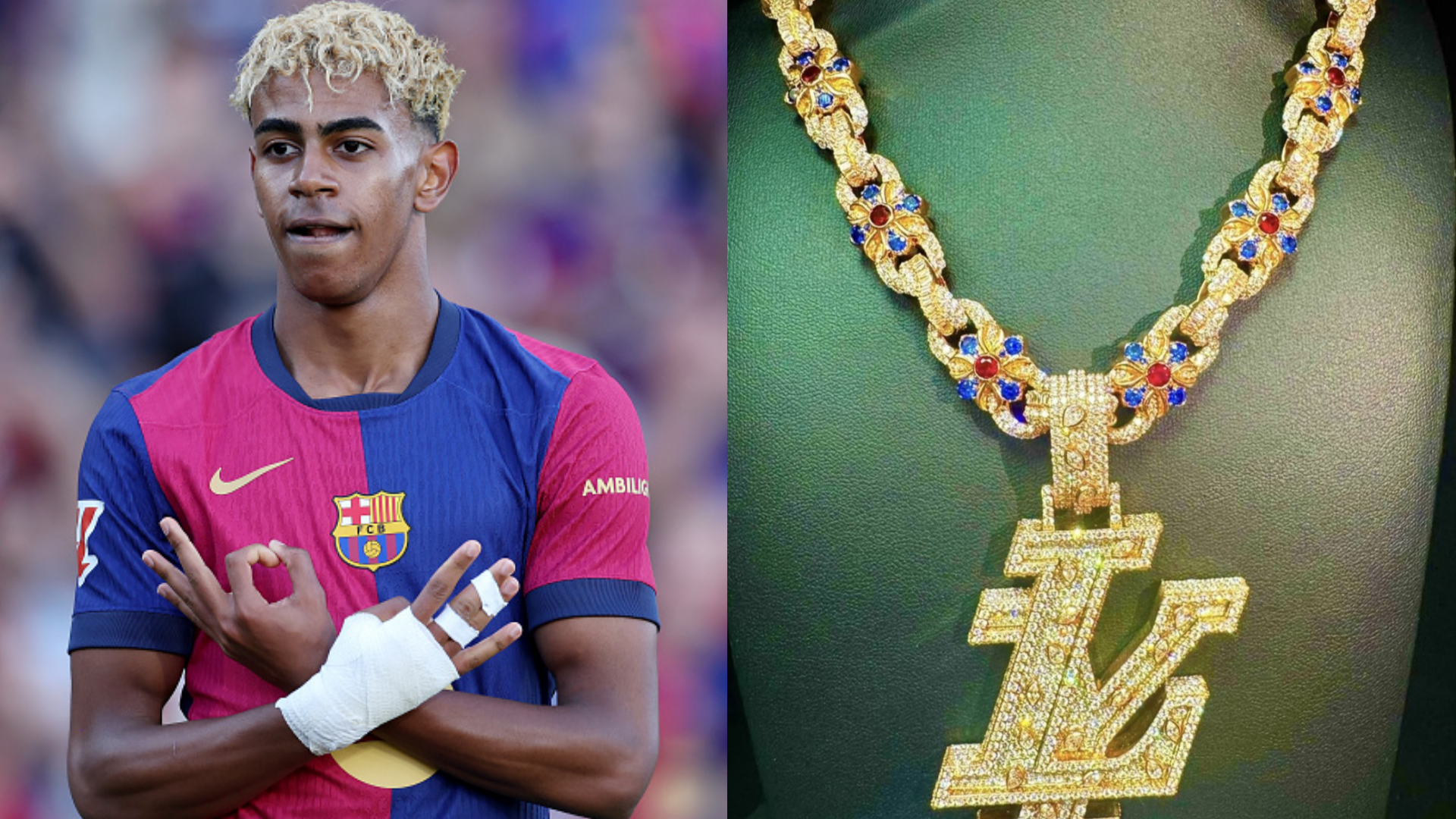 'Best piece for the best player in the world' - Barcelona star Lamine Yamal gifted outrageous $400k diamond-encrusted chain by Dominican singer El Alfa | Goal.com UK