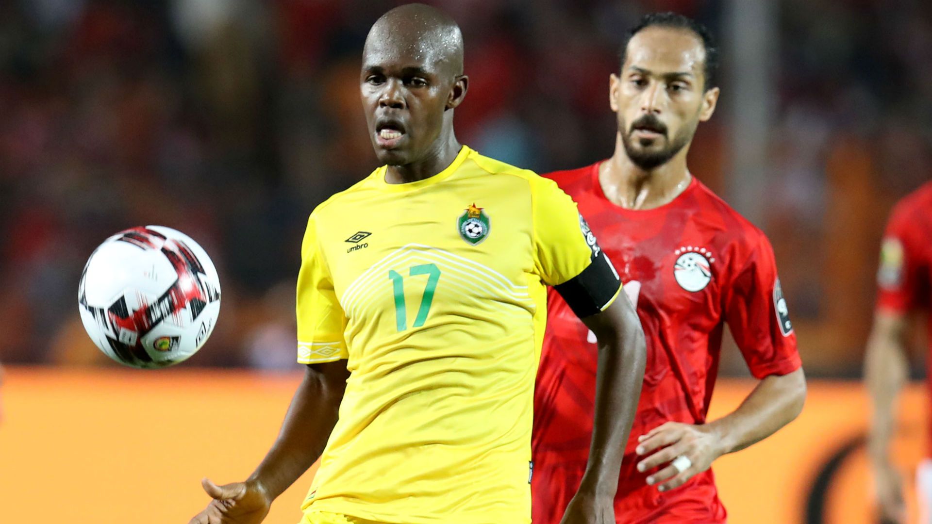 Knowledge Musona of Zimbabwe challenged by Walid Soliman of Egypt.