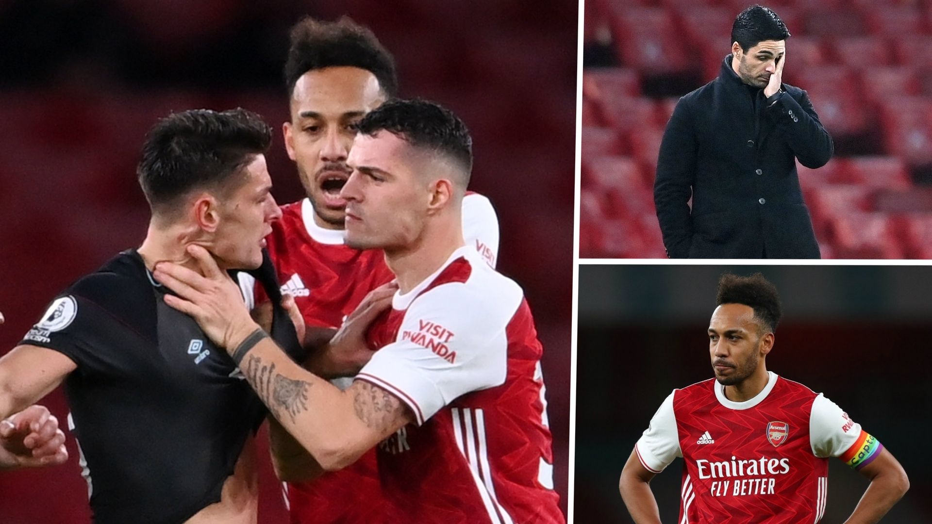 Granit Xhaka Pierre-Emerick Aubameyang Mikel Arteta Arsenal vs Burnley Premier League 2020-21