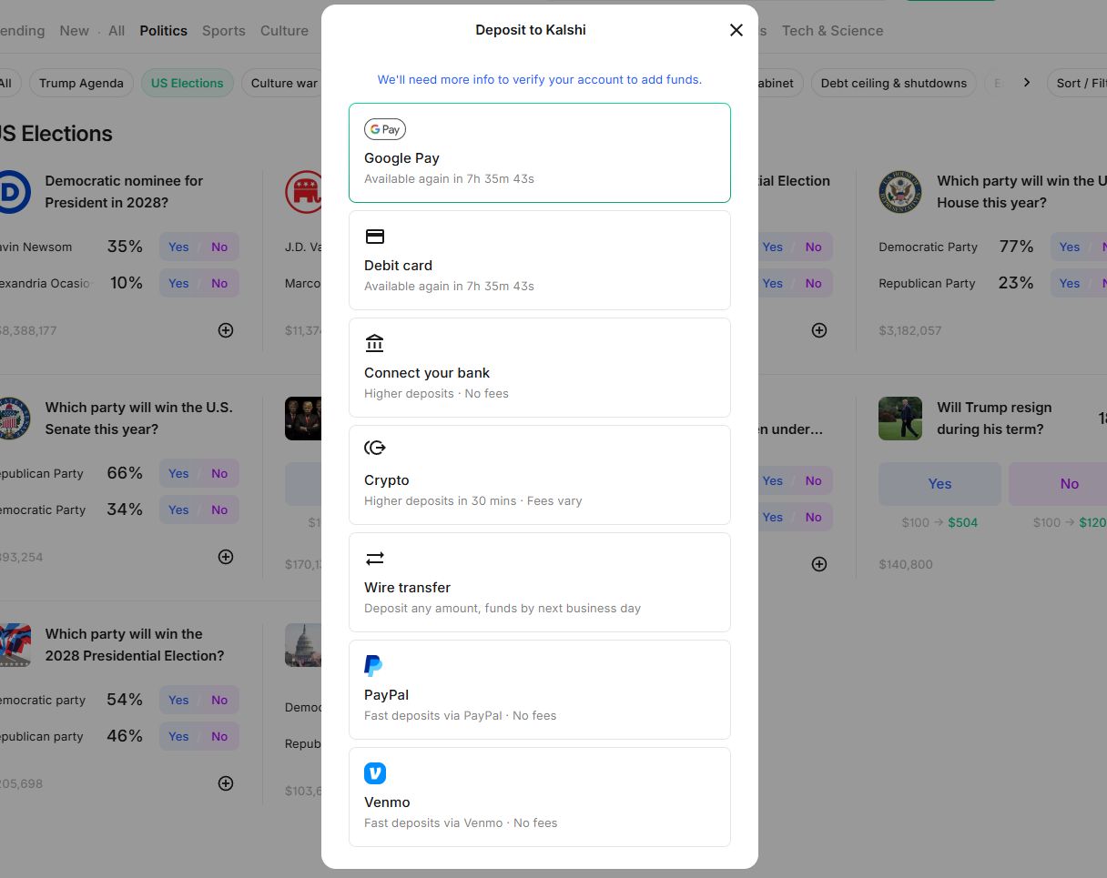 kalshi payment options