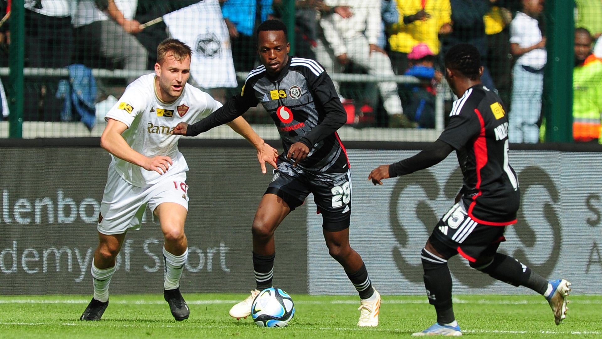Patrick Maswanganyi and Andre de Jong, Stellenbosch FC vs Orlando Pirates, September 2023