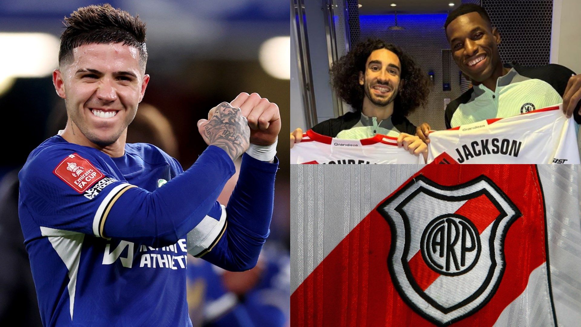 Enzo Fernandez River Plate badge Marc Cucurella Nicolas Jackson split