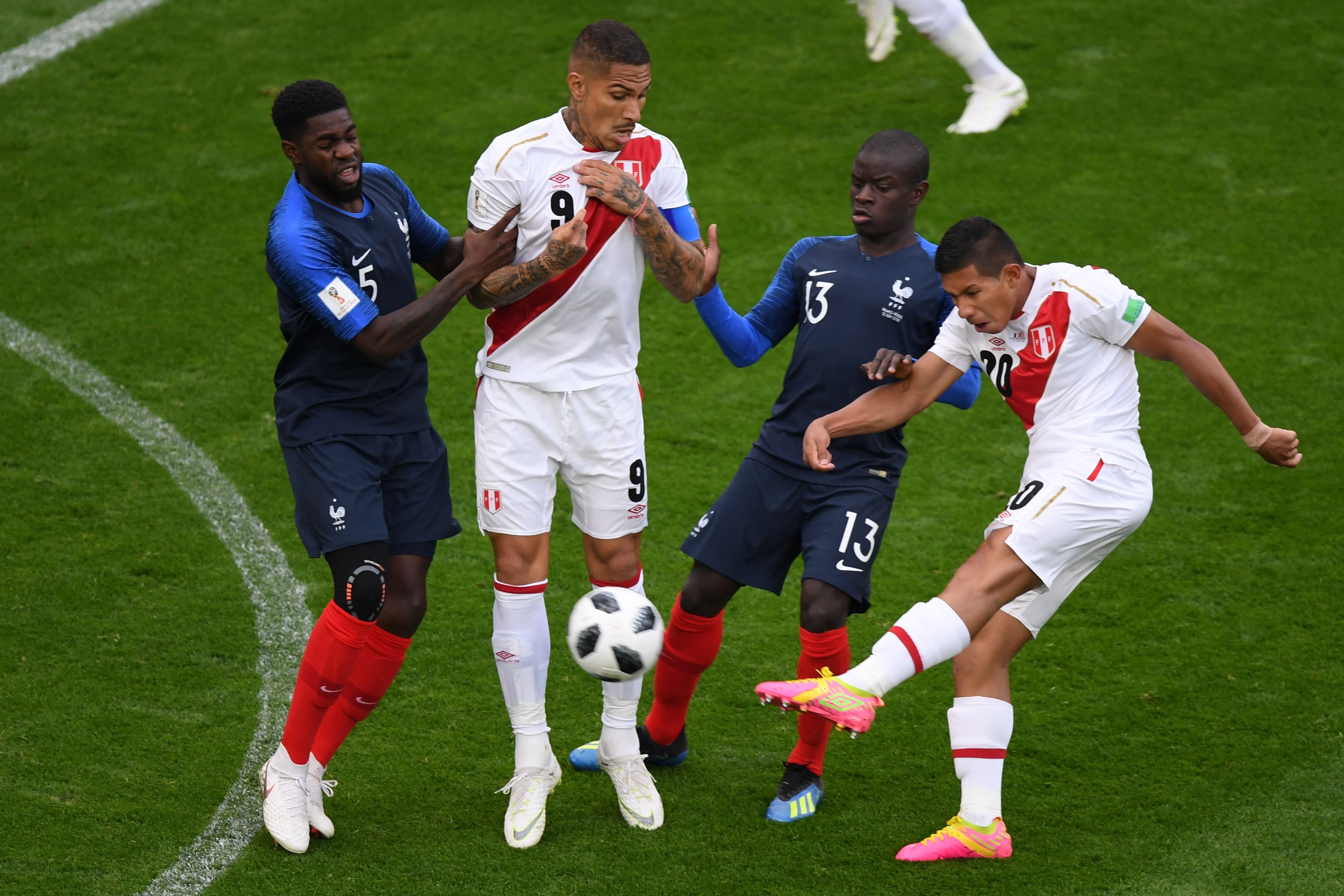 Samuel Umtiti Ngolo Kante Edison Flores France Peru World Cup 06/21/18