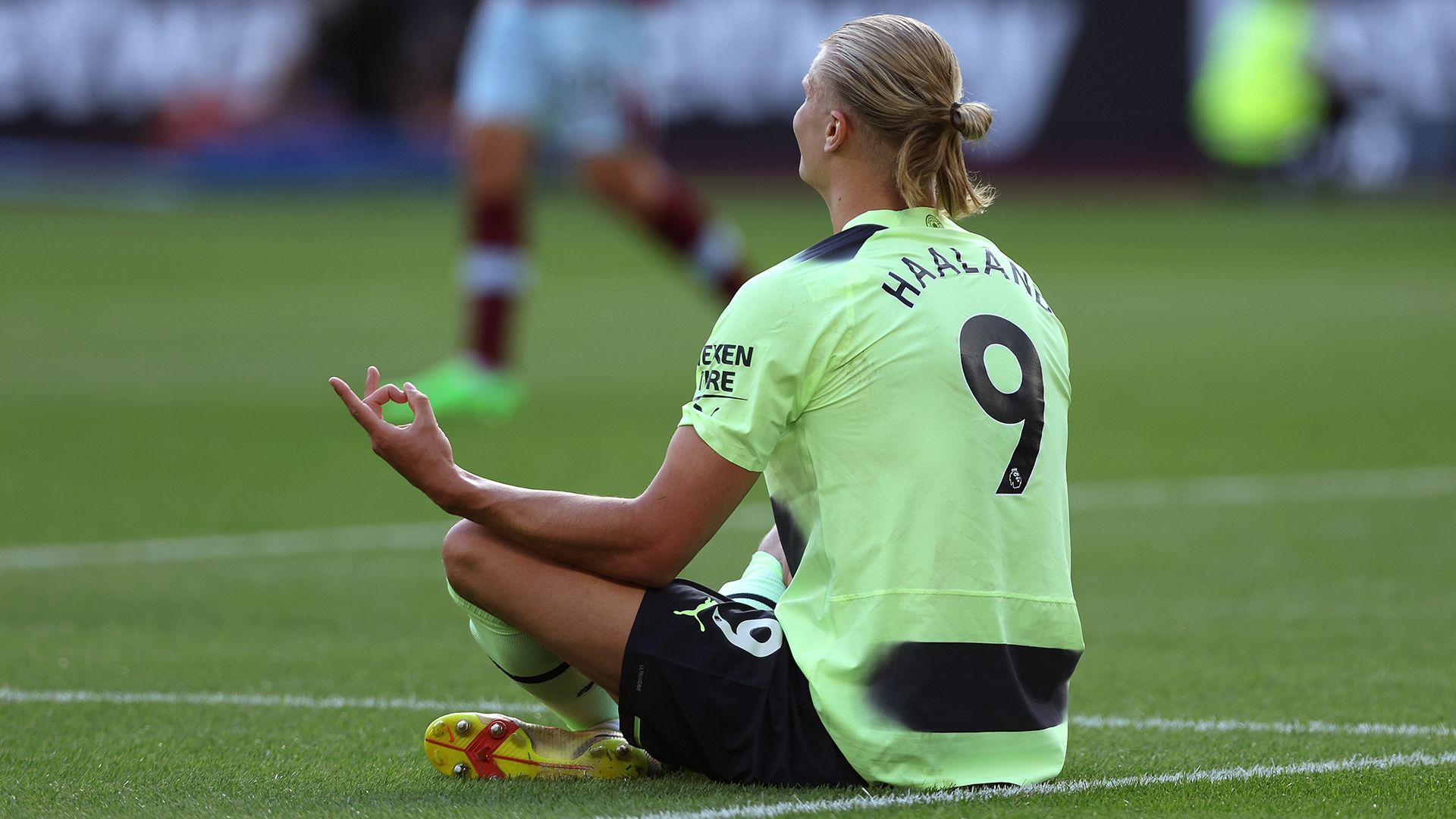 Erling Haaland celebrates on his Premier League debut