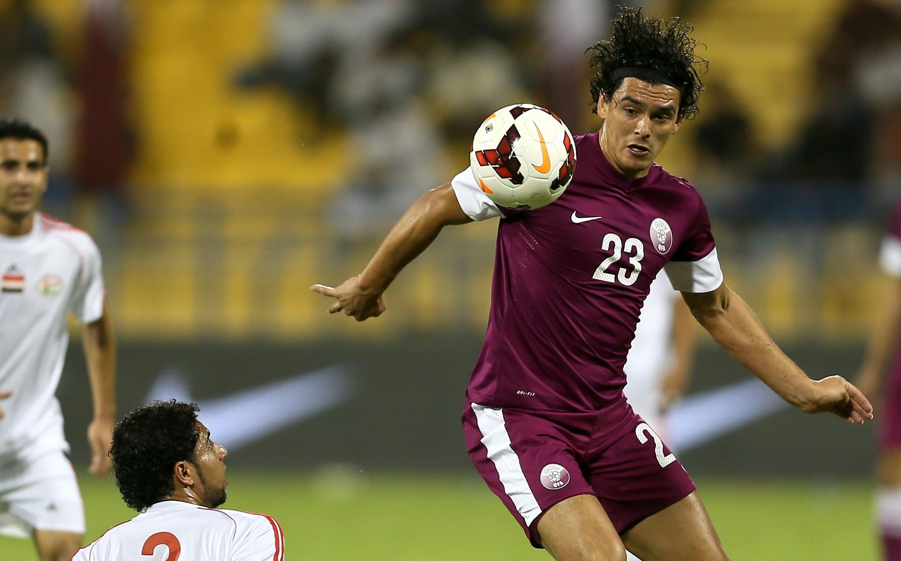 Sebastian Soria Qatar Mohammed Fuad Omar Yemen  AFC Asian Cup 2015 qualifying 13Oct2013