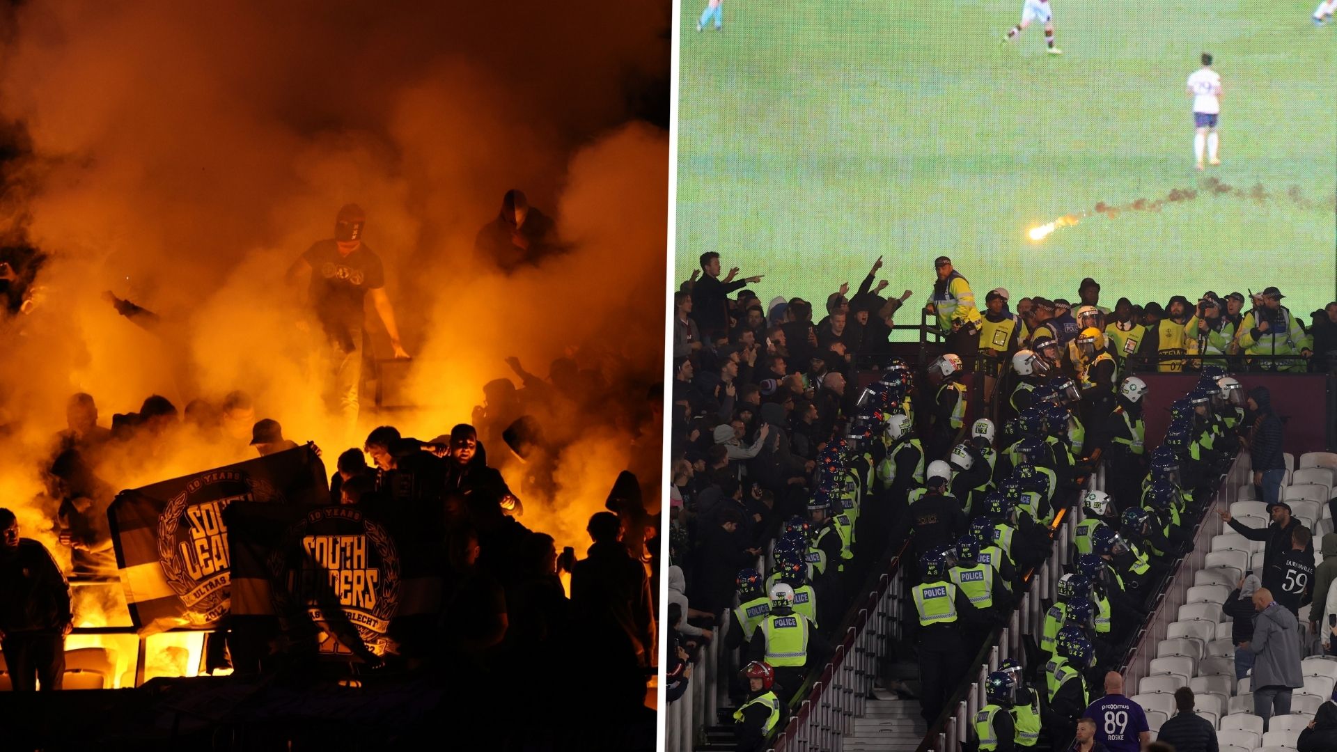 West Ham Anderlecht fans flare Europa League 2022-23
