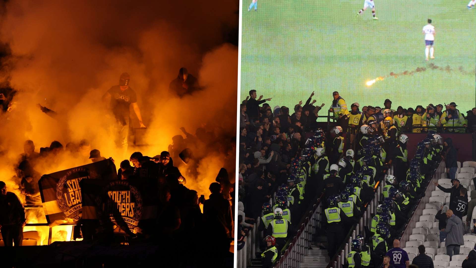 West Ham Anderlecht fans flare Europa League 2022-23