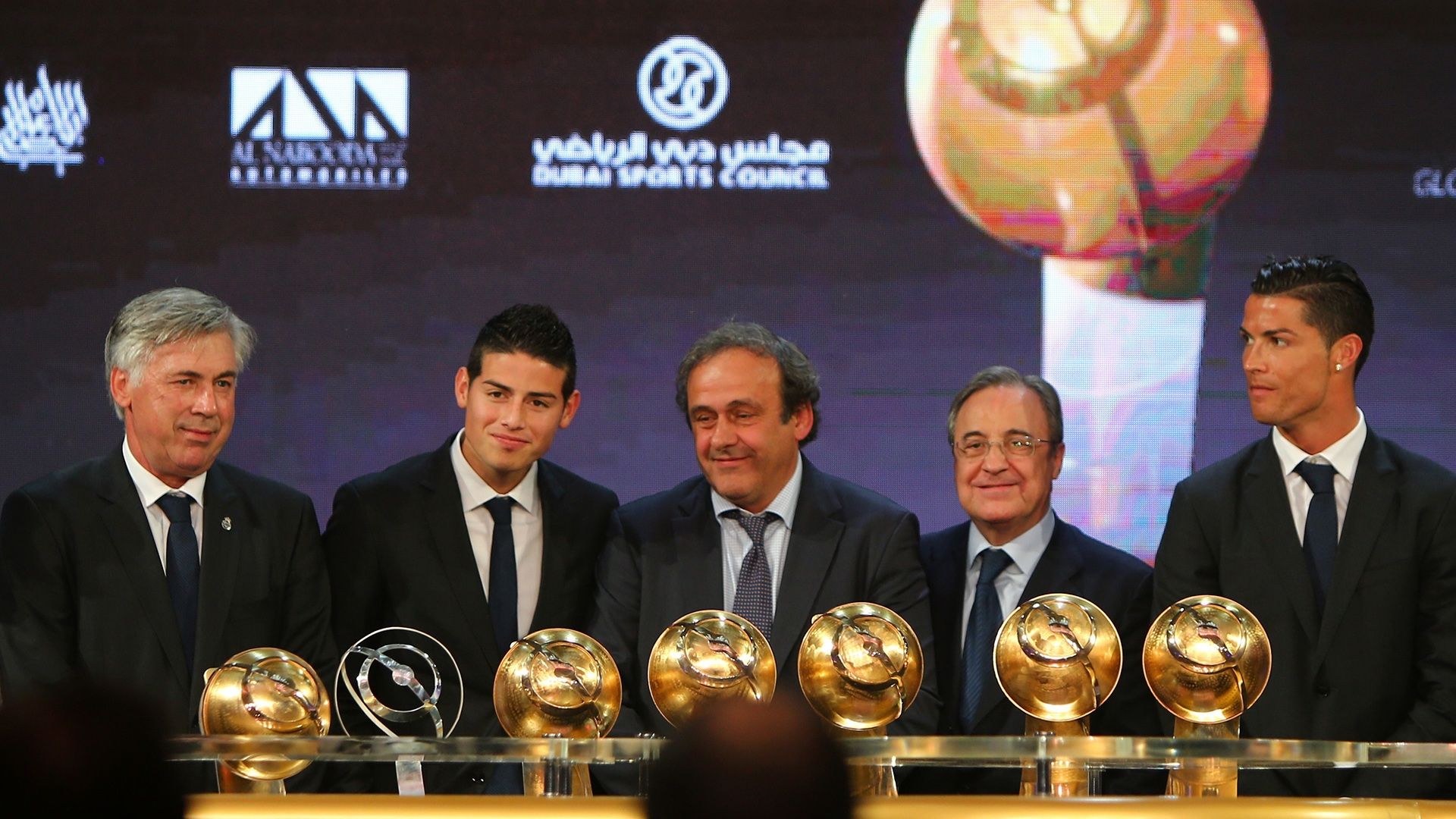Cristiano Ronaldo Michel Platini Florentino Perez Globe Soccer Awards 2014
