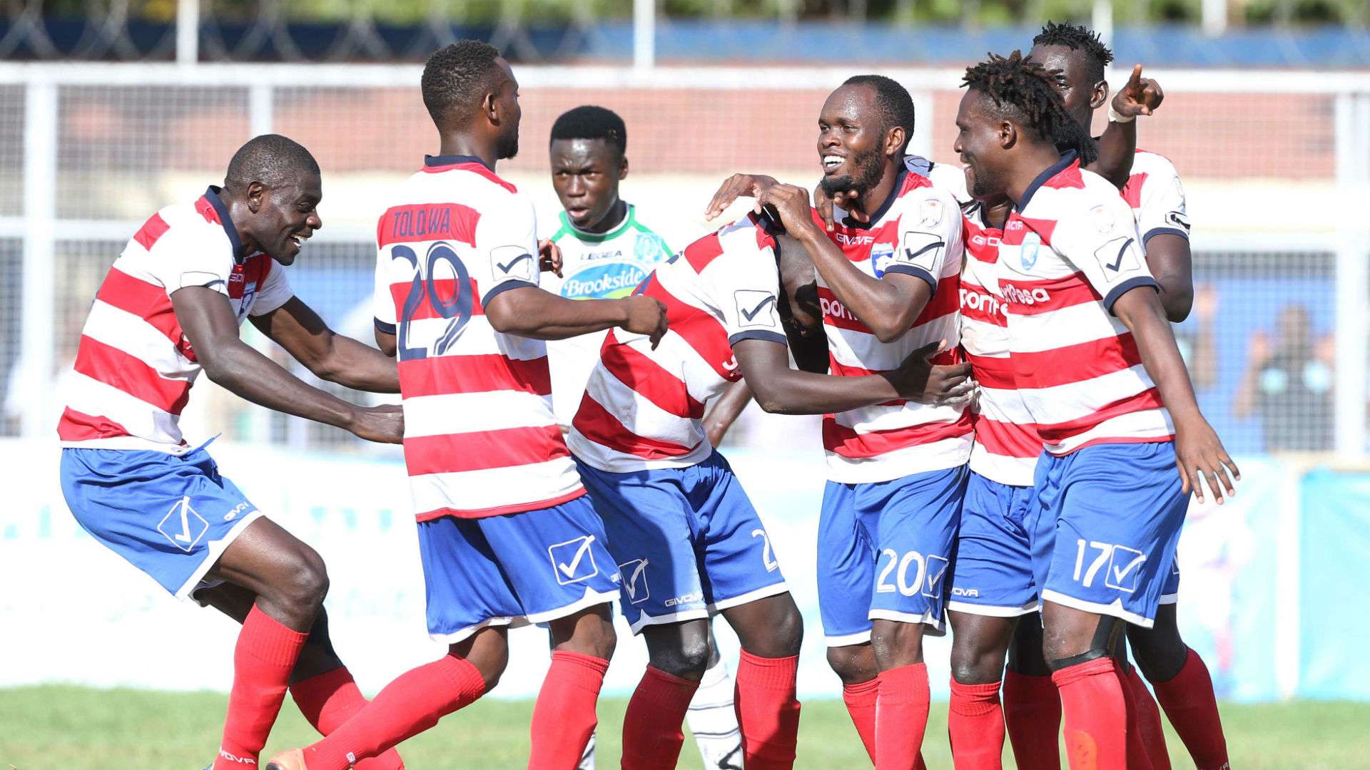 AFC players celebrates Whyvonne Isuza goal against Thika United