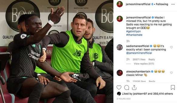 Sadio Mane James Milner bench row
