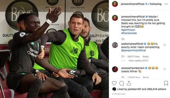 Sadio Mane James Milner bench row