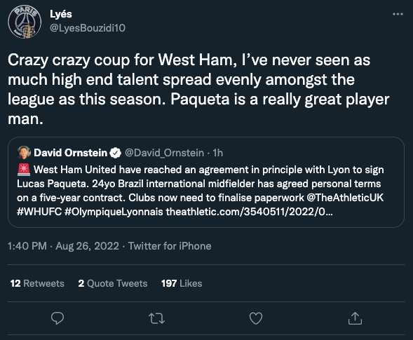 West Ham paqueta tweet 3