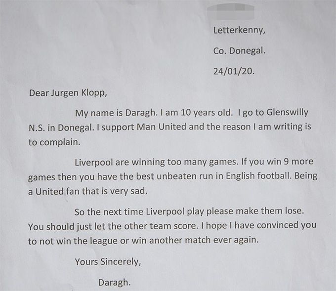 Man United fan letter to Jurgen Klopp