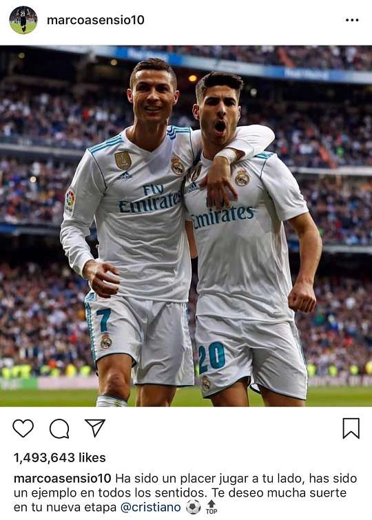 BBC라인의 호날두(좌)와 BBA라인의 아센시오(우). 사진=아센시오 인스타그램